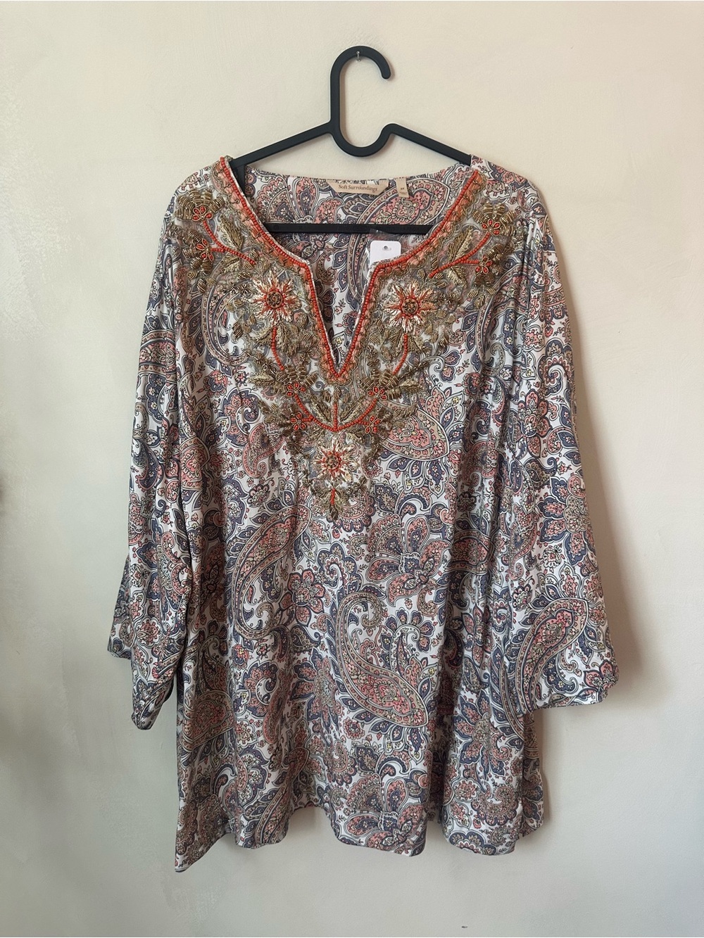 NWT Soft Surroundings Kaimana Embellished Tunic Spring Paisley 2X